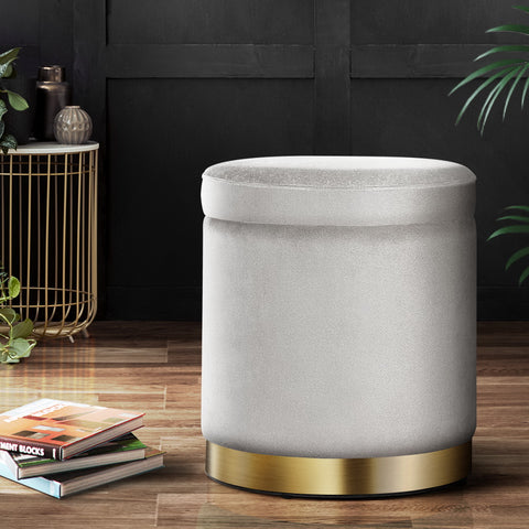 Artiss Velvet Ottoman Storage Footstool - Grey, Elegant & Practical - SuperSaverAU - view 1