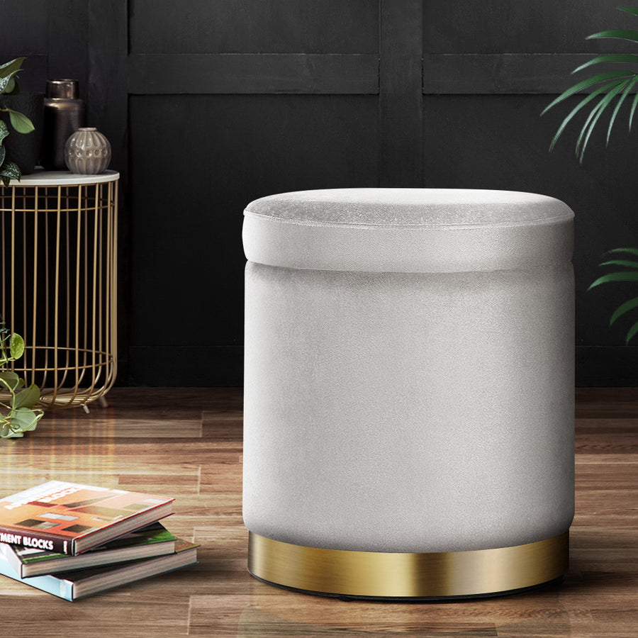 Artiss Velvet Ottoman Storage Footstool - Grey, Elegant & Practical - SuperSaverAU - view 1