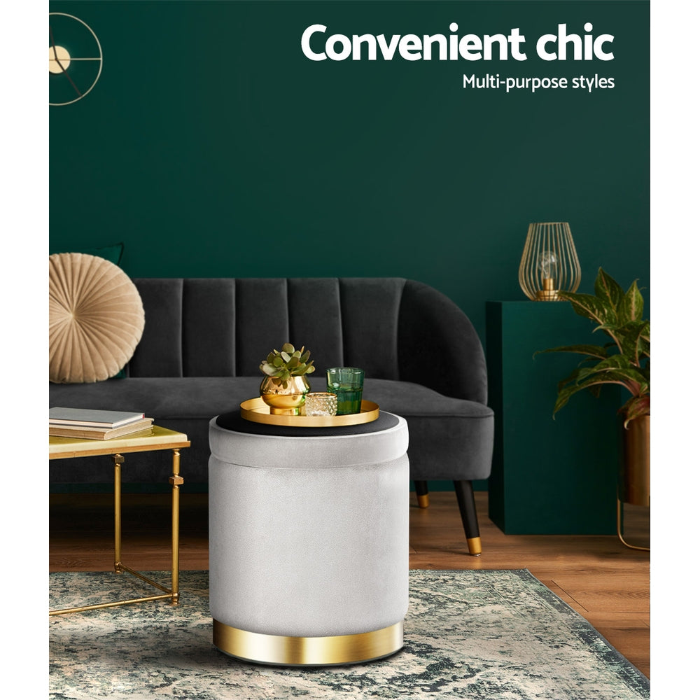 Artiss Velvet Ottoman Storage Footstool - Grey, Elegant & Practical - SuperSaverAU - view 6