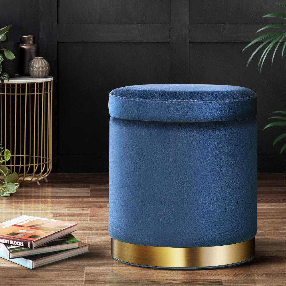 Artiss Velvet Ottoman Storage Footstool - Navy, Multifunctional Design