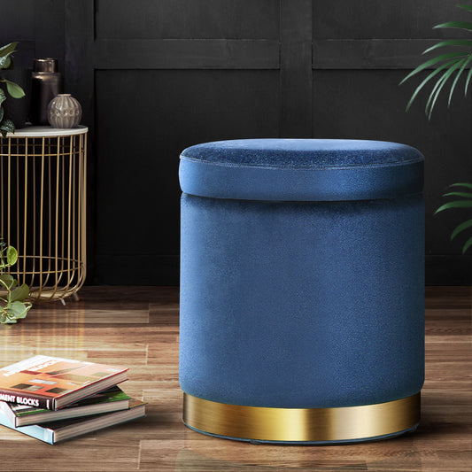 Artiss Velvet Ottoman Storage Footstool - Navy, Multifunctional Design