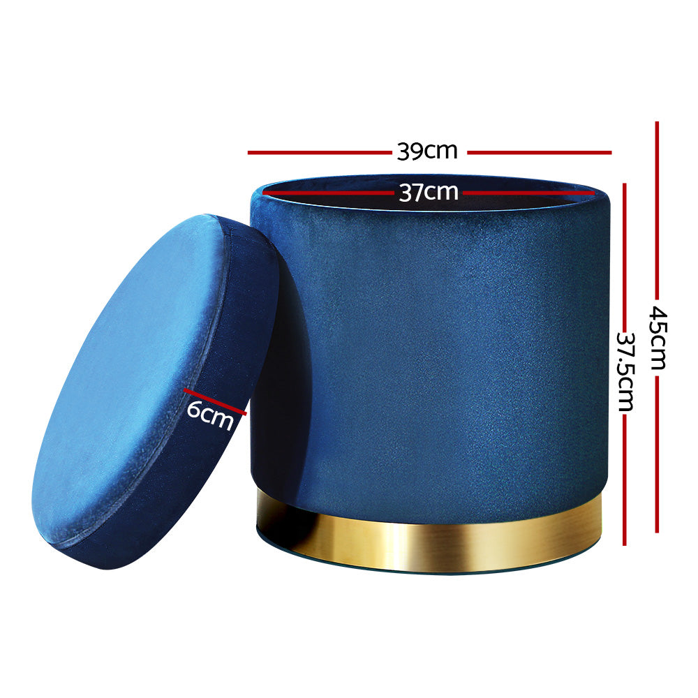 Artiss Velvet Ottoman Storage Footstool - Navy, Multifunctional Design - SuperSaverAU - view 2