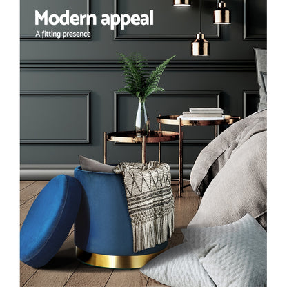 Artiss Velvet Ottoman Storage Footstool - Navy, Multifunctional Design