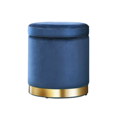 Artiss Velvet Ottoman Storage Footstool - Navy, Multifunctional Design