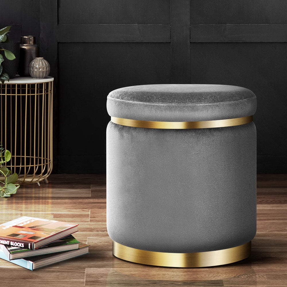 Artiss Round Velvet Foot Stool - Charcoal Grey