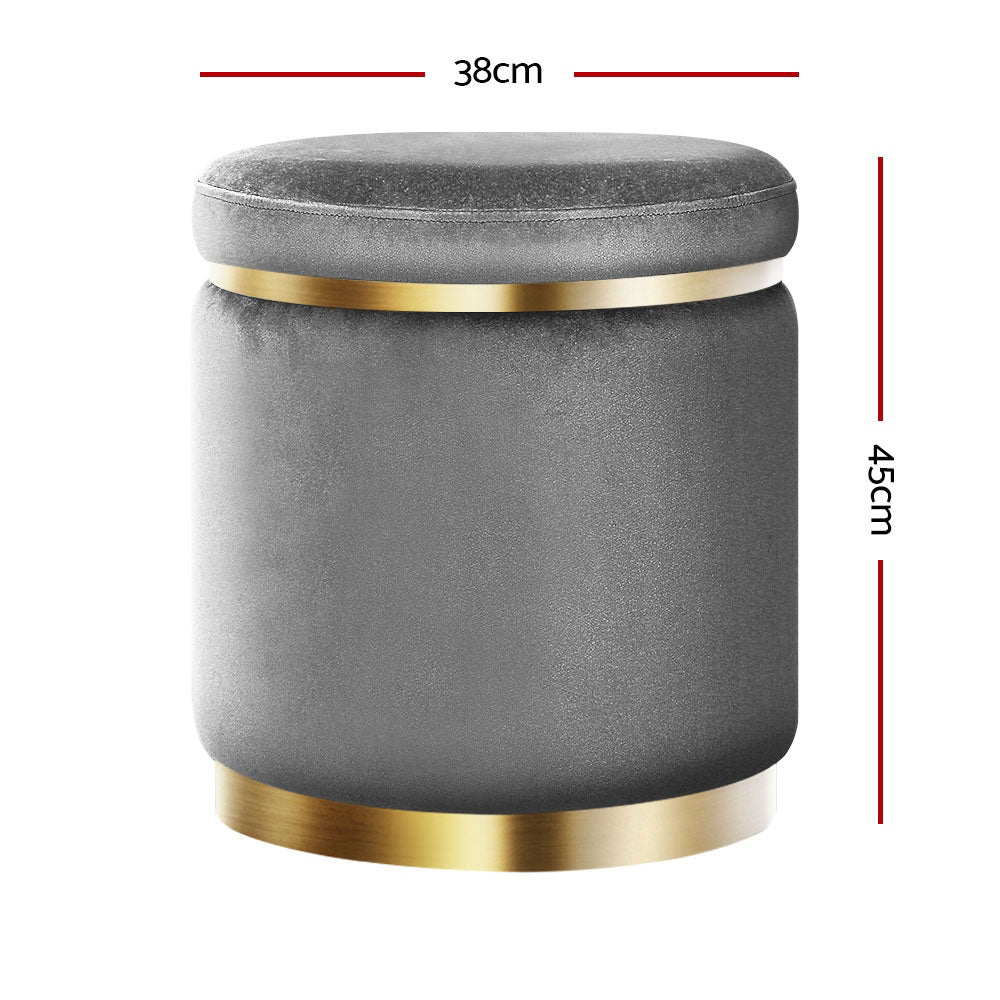 Artiss Round Velvet Foot Stool - Charcoal Grey