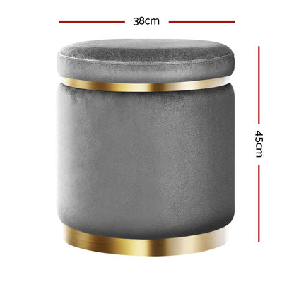 Artiss Round Velvet Foot Stool - Charcoal Grey