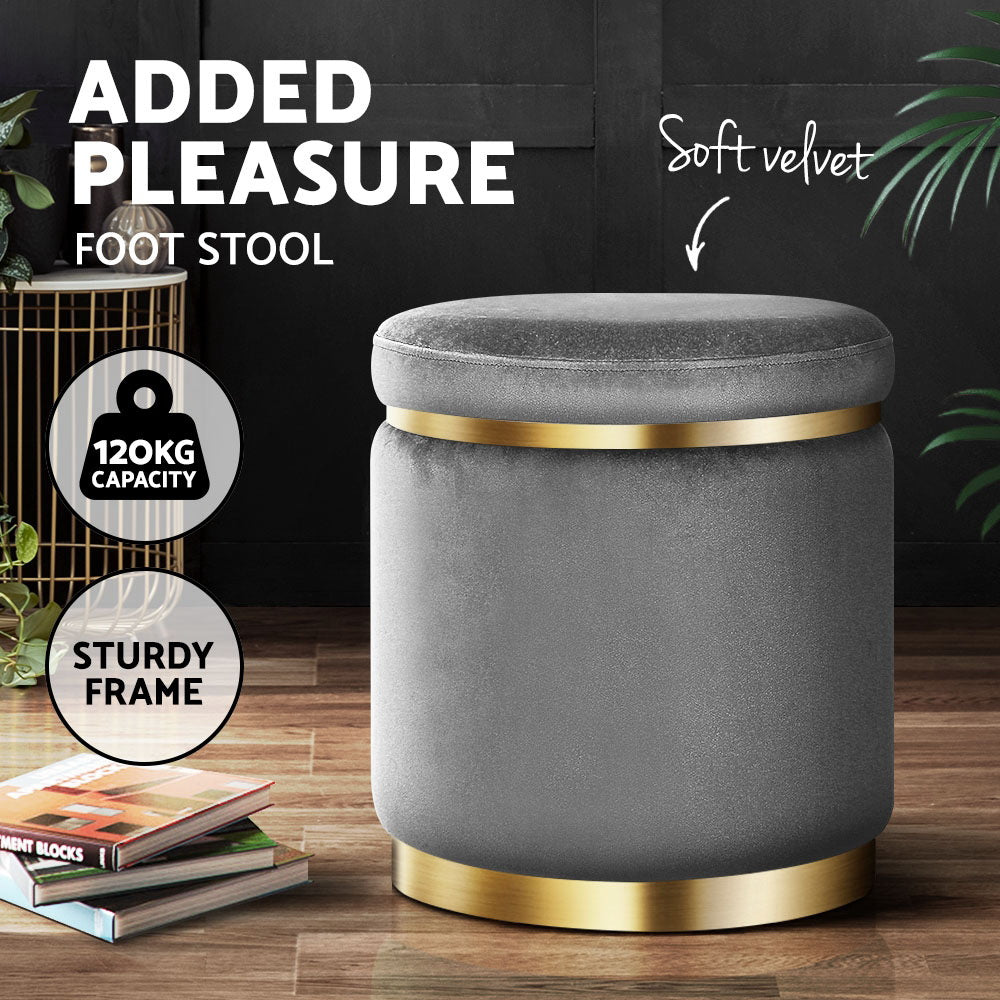 Artiss Round Velvet Foot Stool - Charcoal Grey - SuperSaverAU - view 3