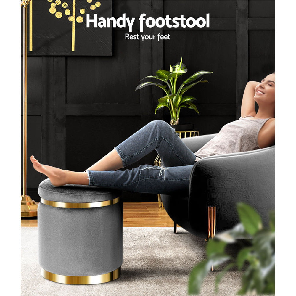 Artiss Round Velvet Foot Stool - Charcoal Grey