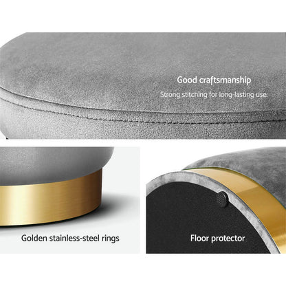 Artiss Round Velvet Foot Stool - Charcoal Grey