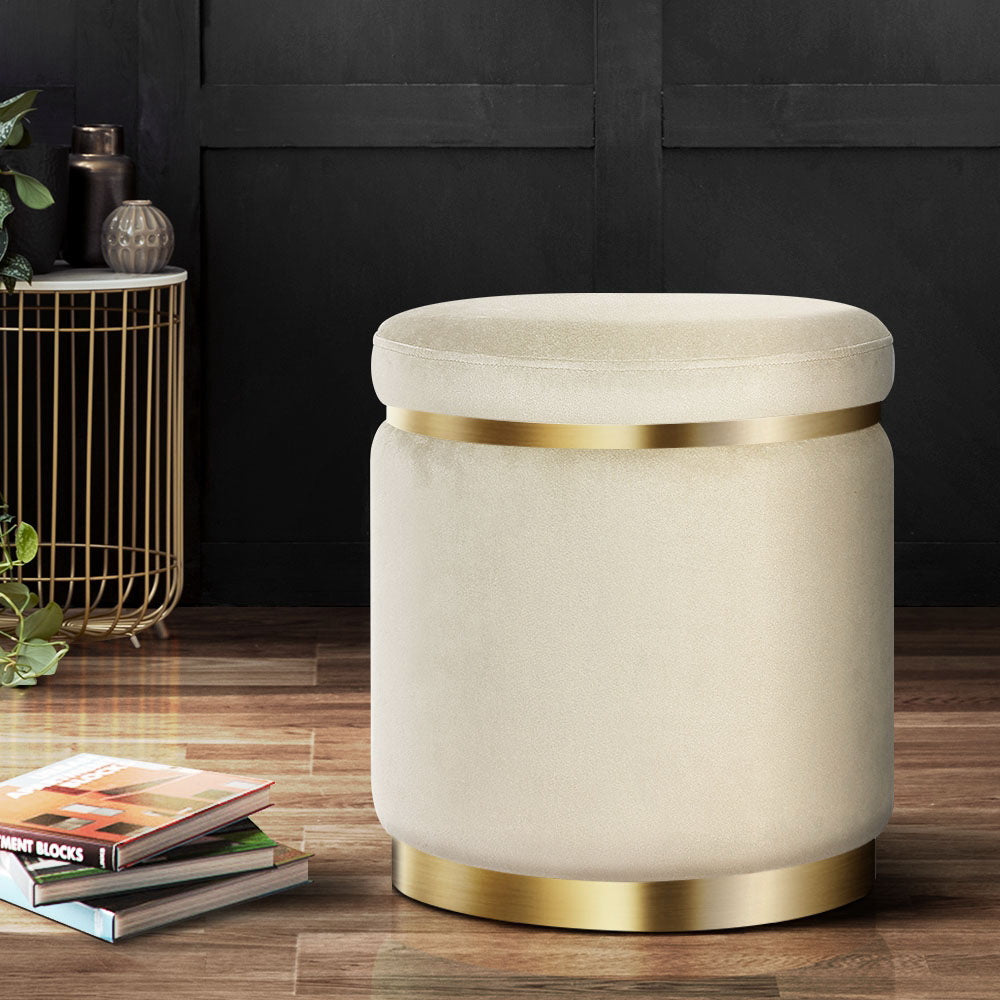 Artiss Round Velvet Foot Stool - Cream - SuperSaverAU - view 1