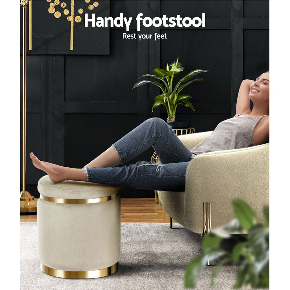 Artiss Round Velvet Foot Stool - Cream - SuperSaverAU - view 4
