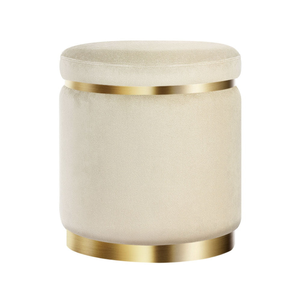 Artiss Round Velvet Foot Stool - Cream - SuperSaverAU - view 7