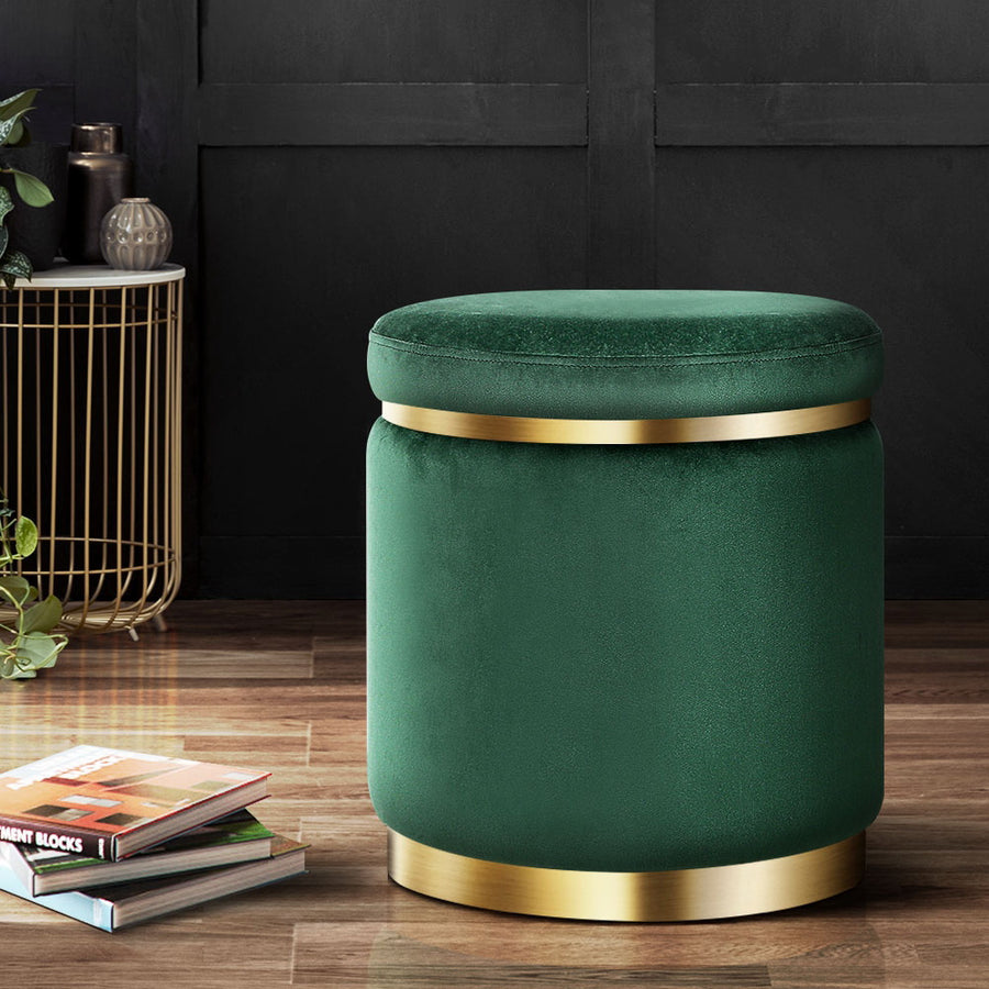 Artiss Round Velvet Foot Stool - Green - SuperSaverAU - view 1