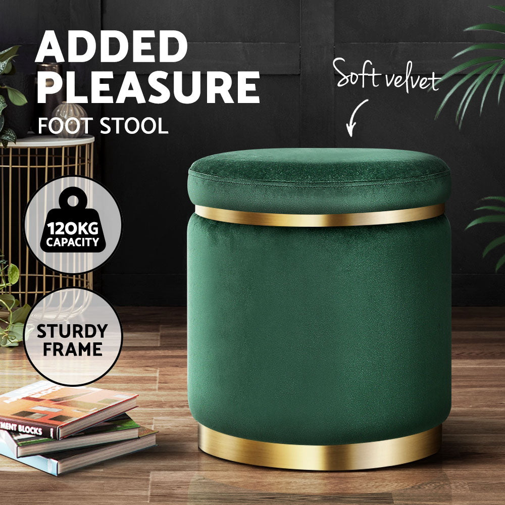 Artiss Round Velvet Foot Stool - Green