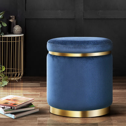 Artiss Round Velvet Foot Stool - Navy