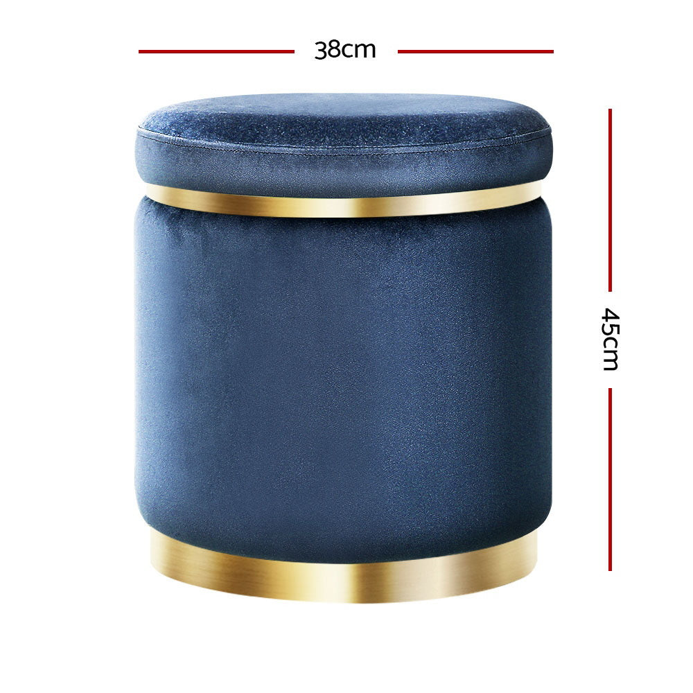 Artiss Round Velvet Foot Stool - Navy