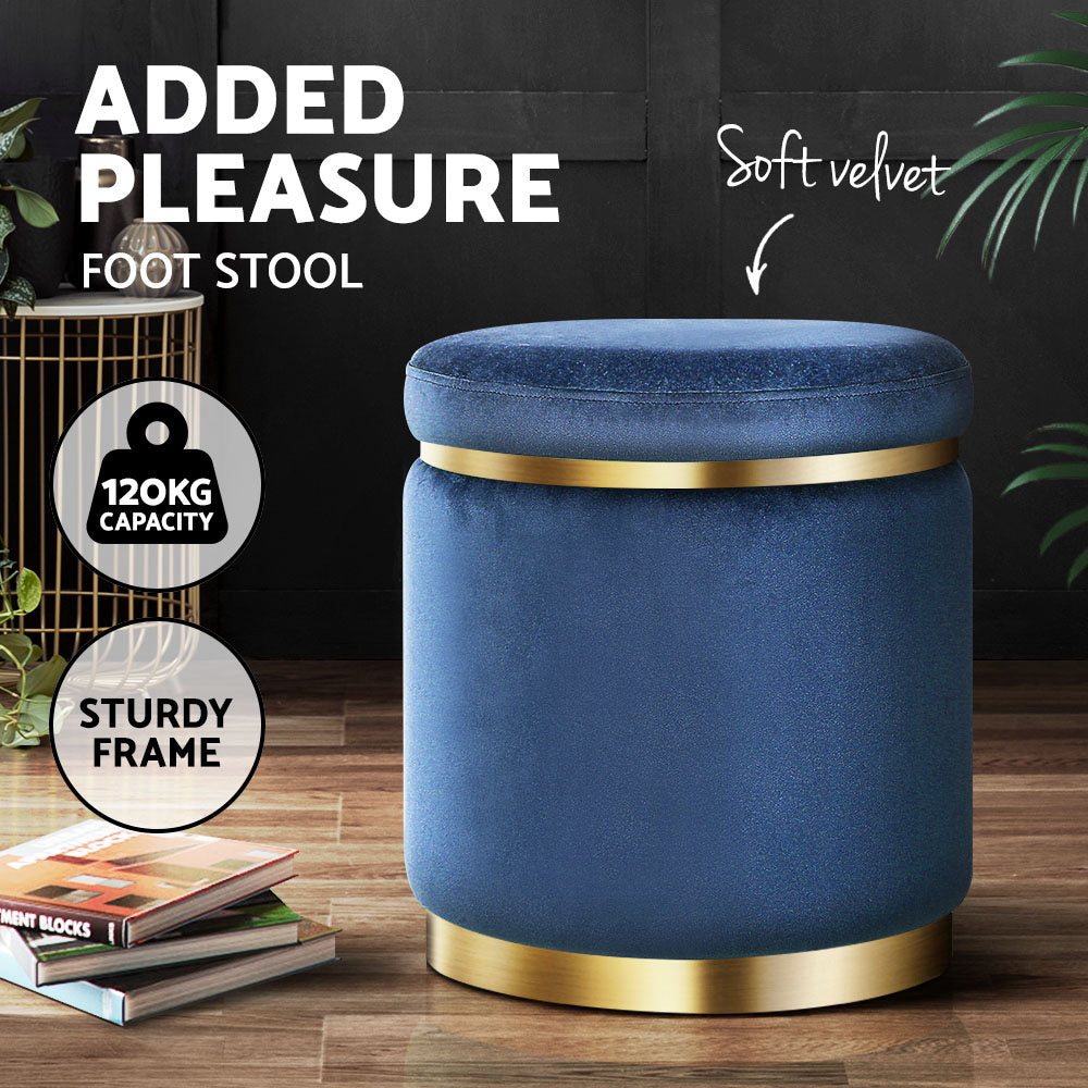 Artiss Round Velvet Foot Stool - Navy