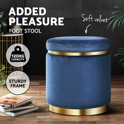 Artiss Round Velvet Foot Stool - Navy