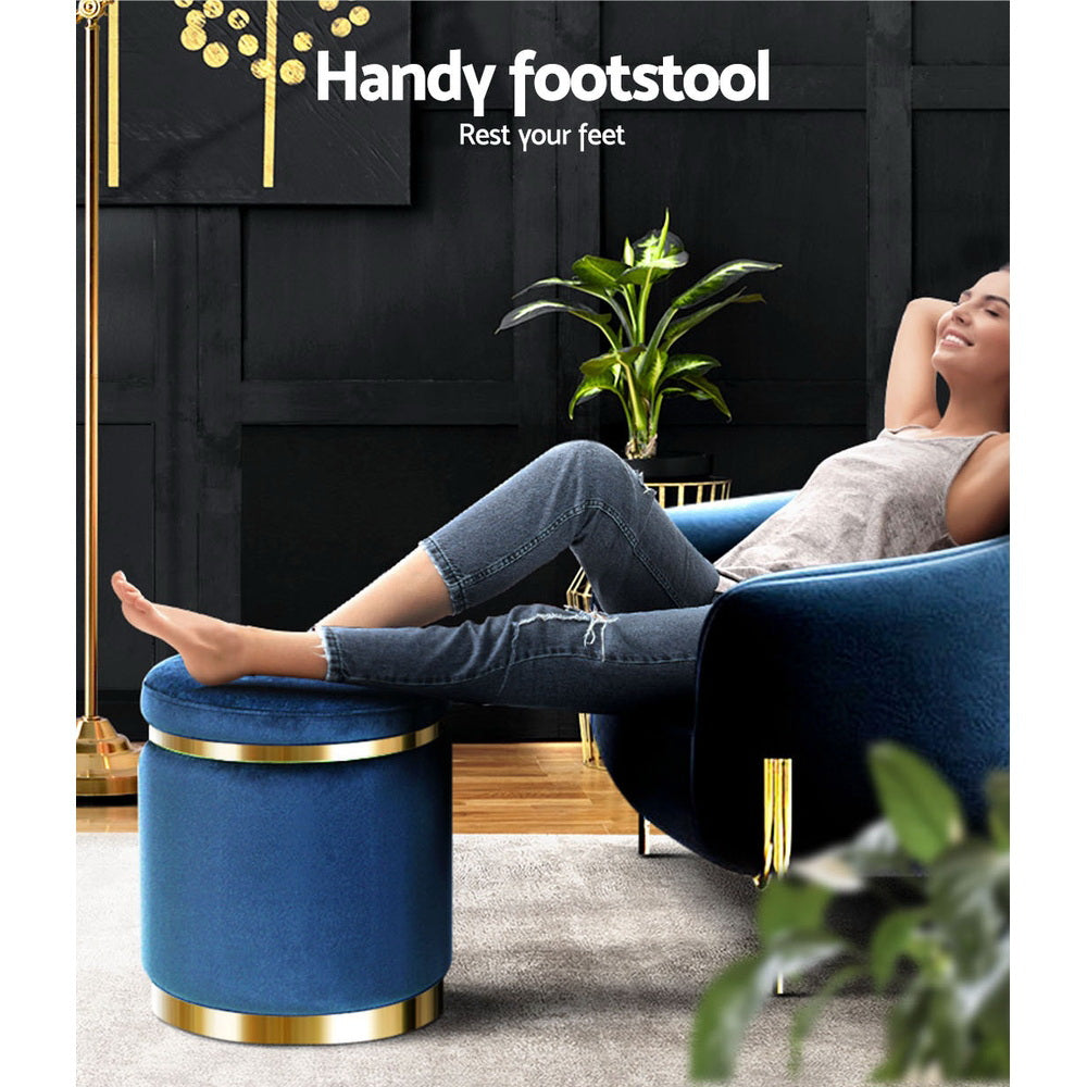 Artiss Round Velvet Foot Stool - Navy