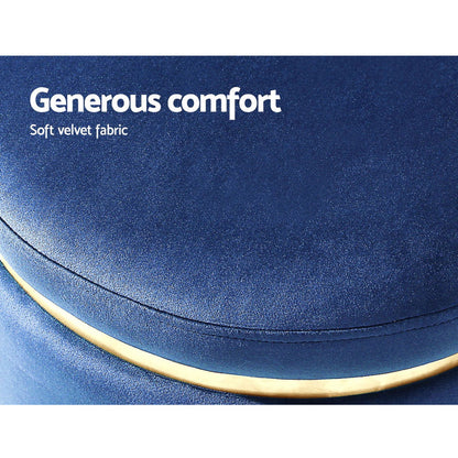 Artiss Round Velvet Foot Stool - Navy
