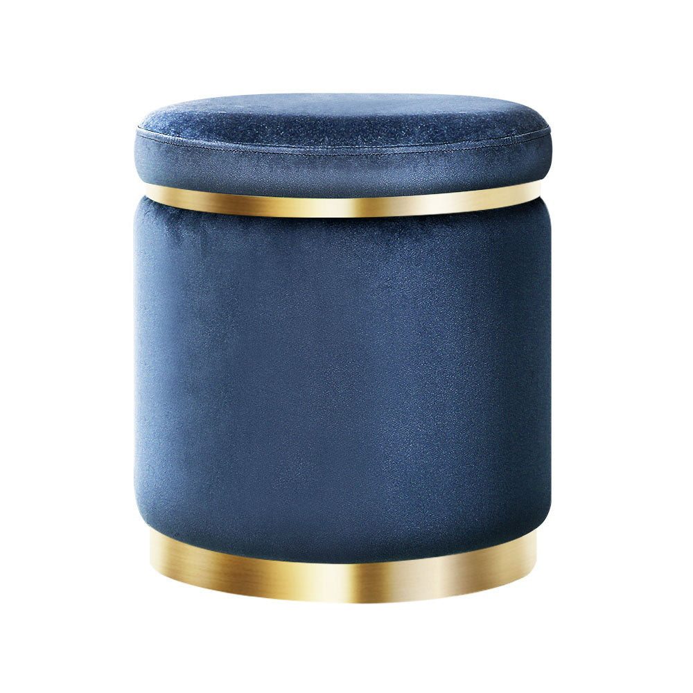Artiss Round Velvet Foot Stool - Navy