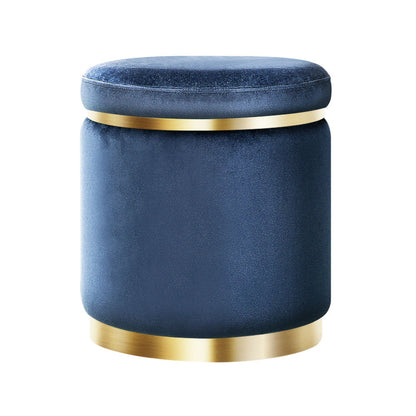 Artiss Round Velvet Foot Stool - Navy