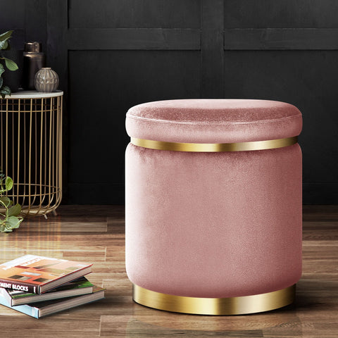 Artiss Round Velvet Foot Stool - Pink - SuperSaverAU - view 1