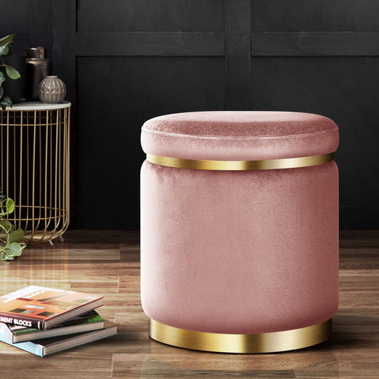 Artiss Round Velvet Foot Stool - Pink