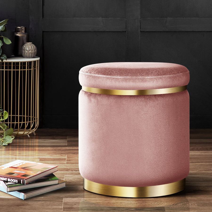 Artiss Round Velvet Foot Stool - Pink - SuperSaverAU - view 1