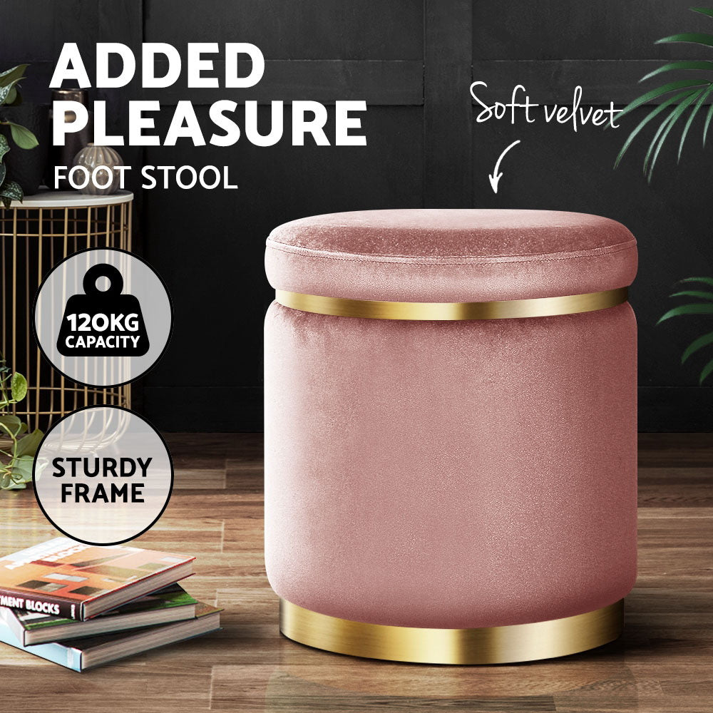 Artiss Round Velvet Foot Stool - Pink