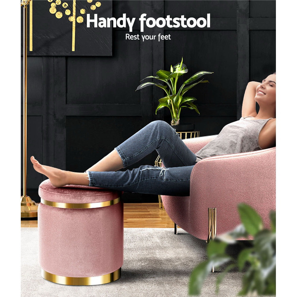 Artiss Round Velvet Foot Stool - Pink