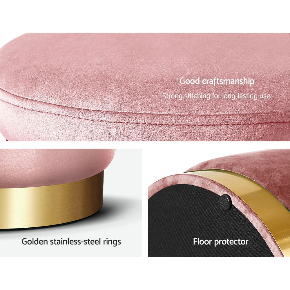 Artiss Round Velvet Foot Stool - Pink - SuperSaverAU - view 5