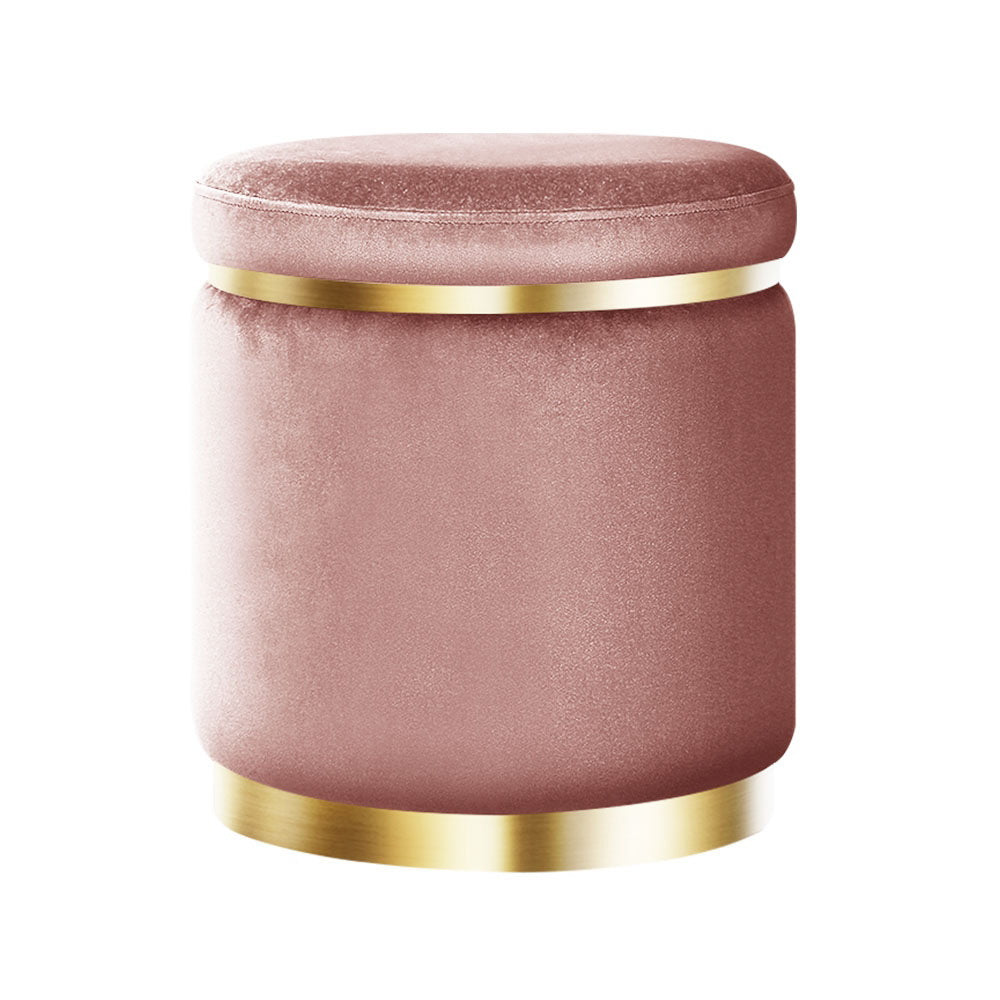 Artiss Round Velvet Foot Stool - Pink