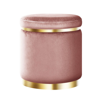 Artiss Round Velvet Foot Stool - Pink