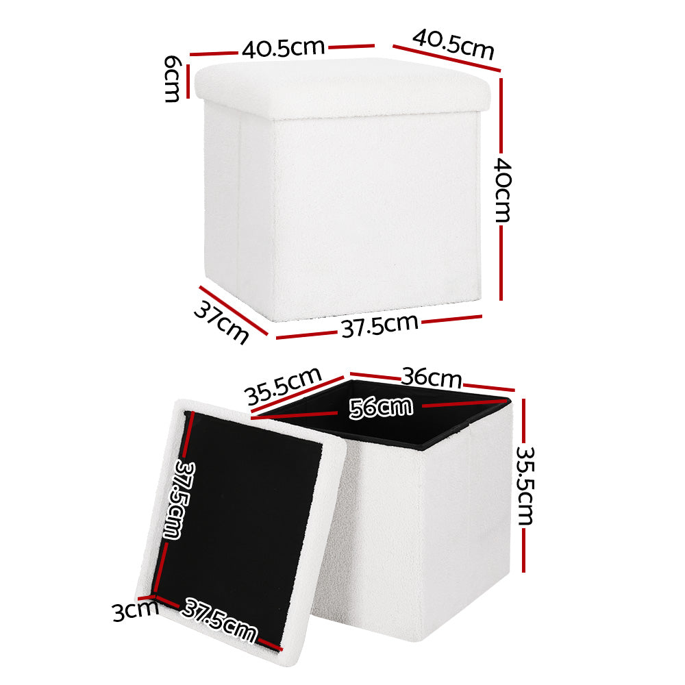 Artiss Janeska Ottoman Storage Foot Stool in White Teddy - SuperSaverAU - view 2