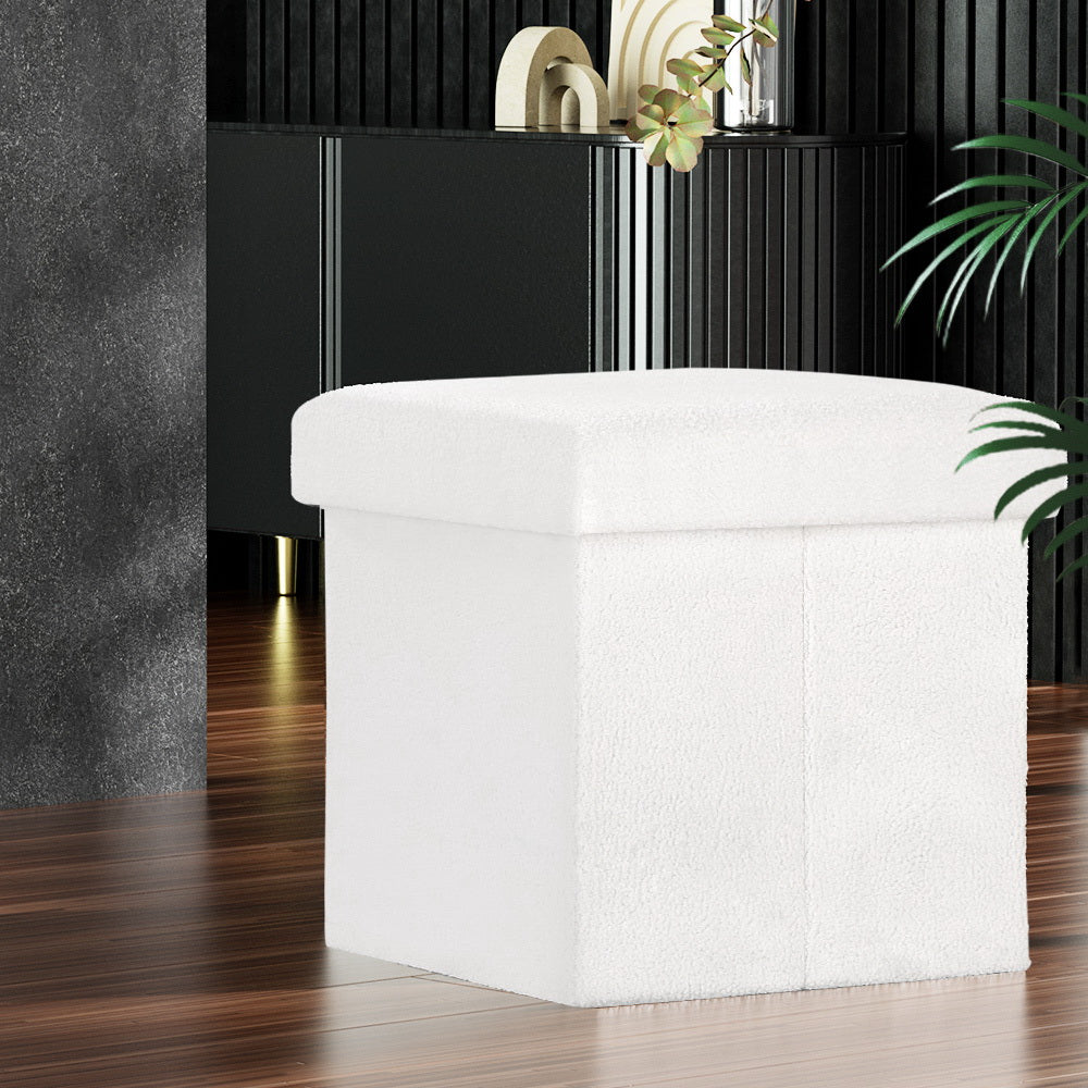 Artiss Janeska Ottoman Storage Foot Stool in White Teddy - SuperSaverAU - view 1