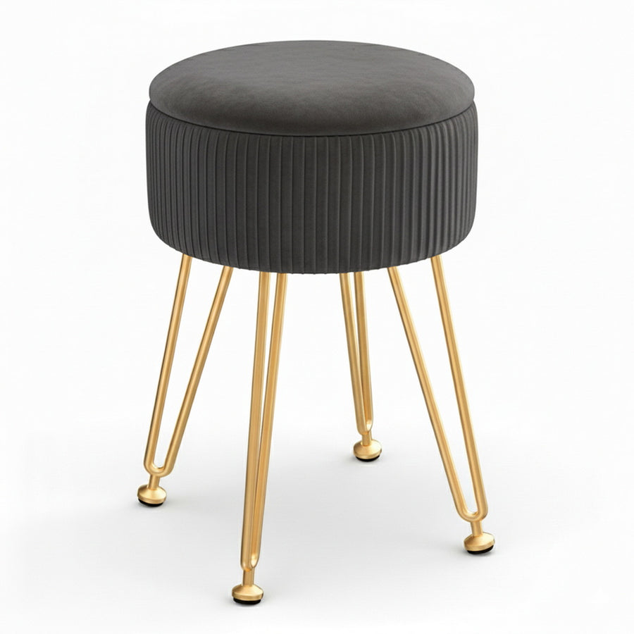 Artiss Round Velvet Footstool with Storage - Grey - SuperSaverAU - view 1