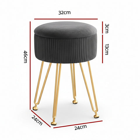 Artiss Round Velvet Footstool with Storage - Grey - SuperSaverAU - view 2