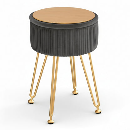 Artiss Round Velvet Footstool with Storage - Grey