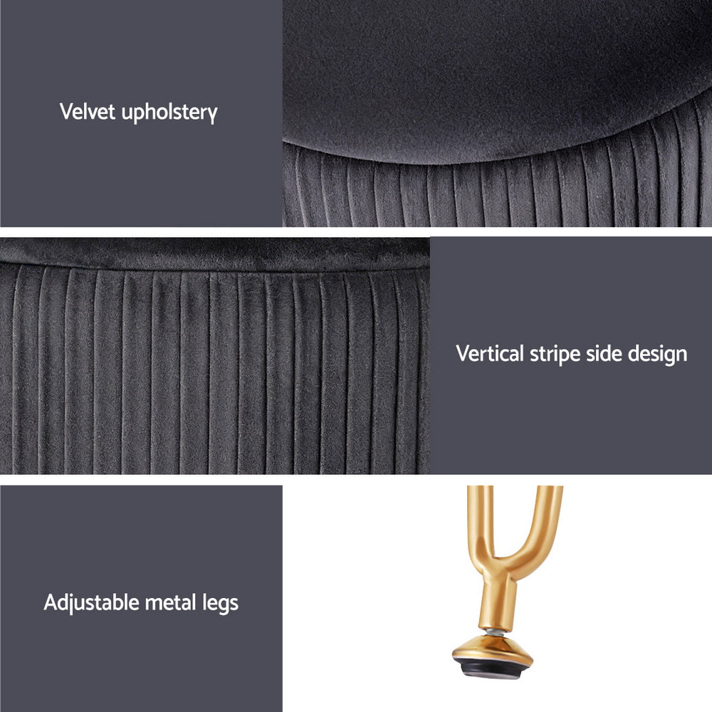 Artiss Round Velvet Footstool with Storage - Grey