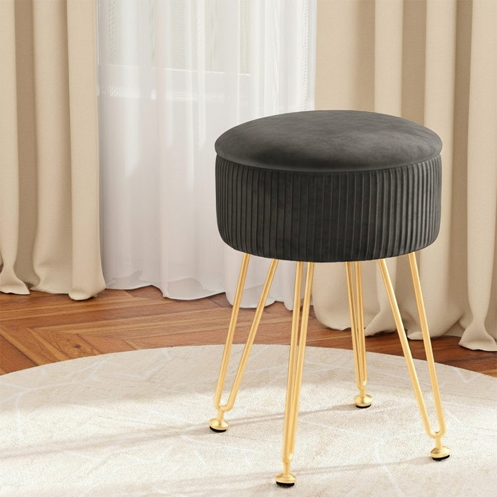 Artiss Round Velvet Footstool with Storage - Grey