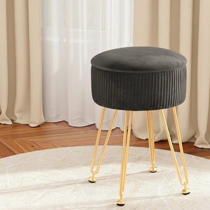 Artiss Round Velvet Footstool with Storage - Grey