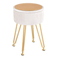 Artiss Round Velvet Storage Foot Stool - White, MDF Frame, Adjustable Legs - SuperSaverAU - view 3
