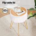 Artiss Round Velvet Storage Foot Stool - White, MDF Frame, Adjustable Legs - SuperSaverAU - view 4