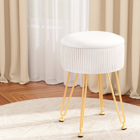 Artiss Round Velvet Storage Foot Stool - White, MDF Frame, Adjustable Legs - SuperSaverAU - view 1