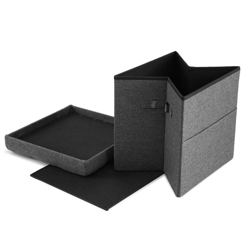 Artiss Footstool 40cm x 40cm x 40cm - Grey Faux Linen with Hidden Storage - SuperSaverAU - view 3