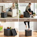 Artiss Footstool 40cm x 40cm x 40cm - Grey Faux Linen with Hidden Storage - SuperSaverAU - view 5