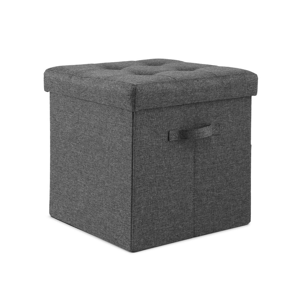 Artiss Footstool 40cm x 40cm x 40cm - Grey Faux Linen with Hidden Storage - SuperSaverAU - view 7
