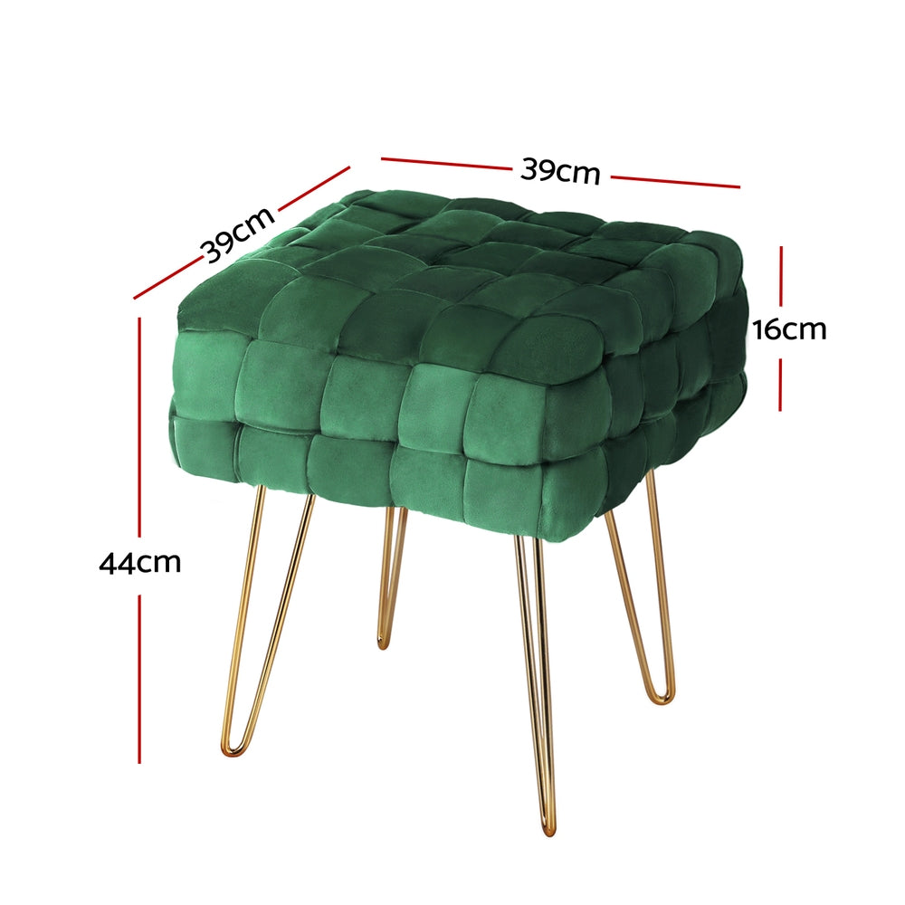 Artiss Cleo Ottoman Foot Stool - Woven Velvet Green